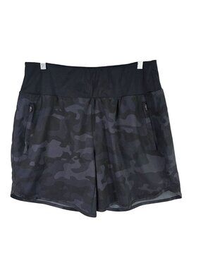 Womens Libin Black Camo Athletic Shorts Zipper Pockets Polyester Stretch Size L